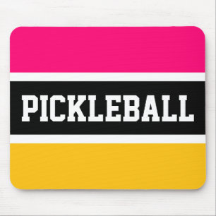 PICKLEBALL Bright Pink Yellow Black White Stripes Mouse Mat