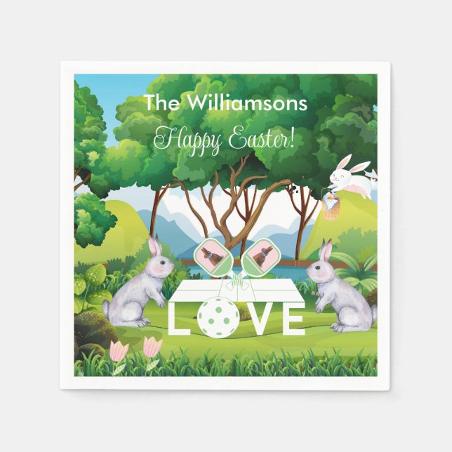 Pickleball Bunnies Fun Happy Easter Napkin (Front)