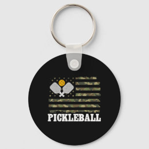 Pickleball Camo American Flag 4th of July Key Ring