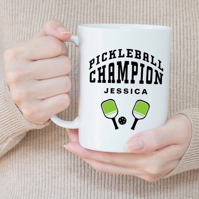 Pickleball Champion Custom Name Initials Black Fun Large Coffee Mug (Pickleball Champion Custom Name Initials Black Fun Giant Coffee Mug)