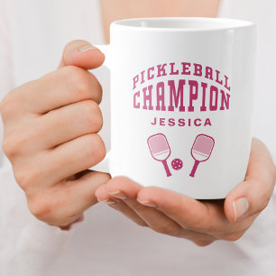 Pickleball Champion Custom Name Initials Pink Fun Large Coffee Mug