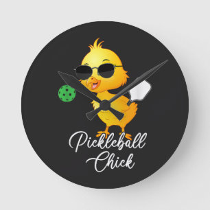 Pickleball Chick Funny Pickleball Round Clock