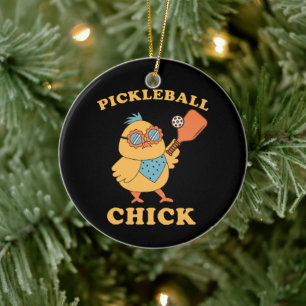 Pickleball Chick - retro Ceramic Tree Decoration