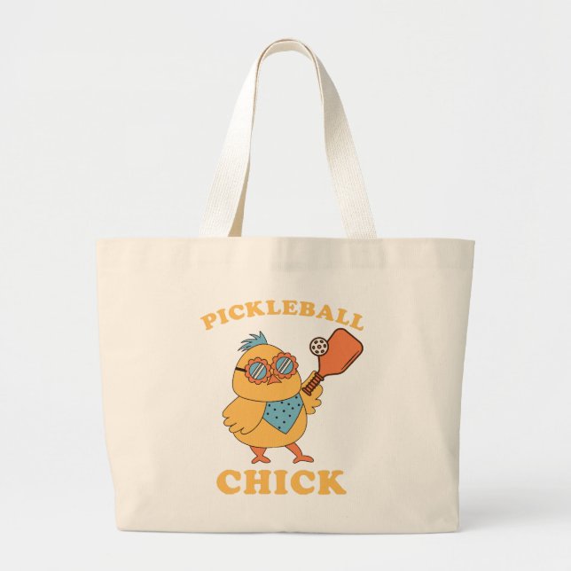 Pickleball Chick - retro Large Tote Bag (Front)