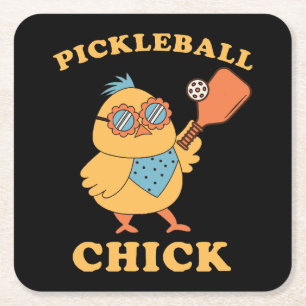 Pickleball Chick - retro Square Paper Coaster