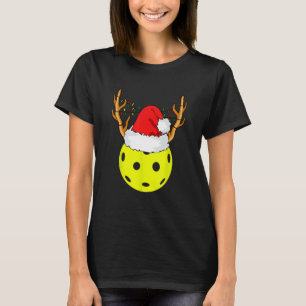 Pickleball Christmas Cute Reindeer Santa Hat T-Shirt