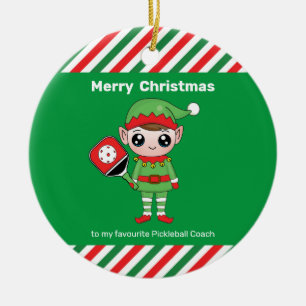 Pickleball Christmas Elf, Ceramic Ornament