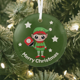Pickleball Christmas Elf, Glass Ornament