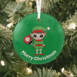 Pickleball Christmas Elf, Glass Tree Decoration