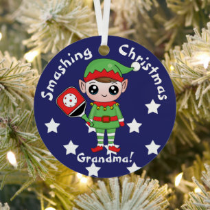 Pickleball Christmas elf, Metal Ornament
