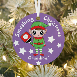 Pickleball Christmas elf, Metal Ornament