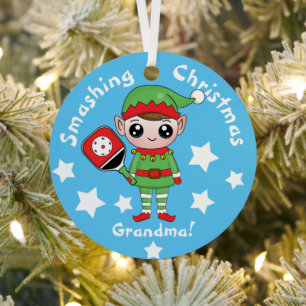 Pickleball Christmas elf,  Metal Ornament