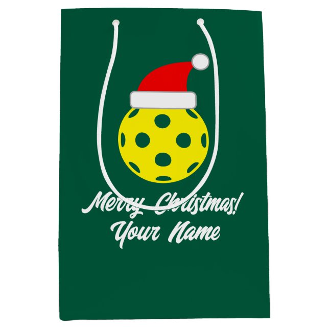 Pickleball Christmas gift bags with cute Santa hat (Front)