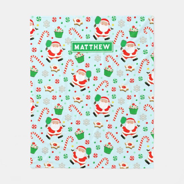 Pickleball Christmas Holiday Fleece Blanket (Front)
