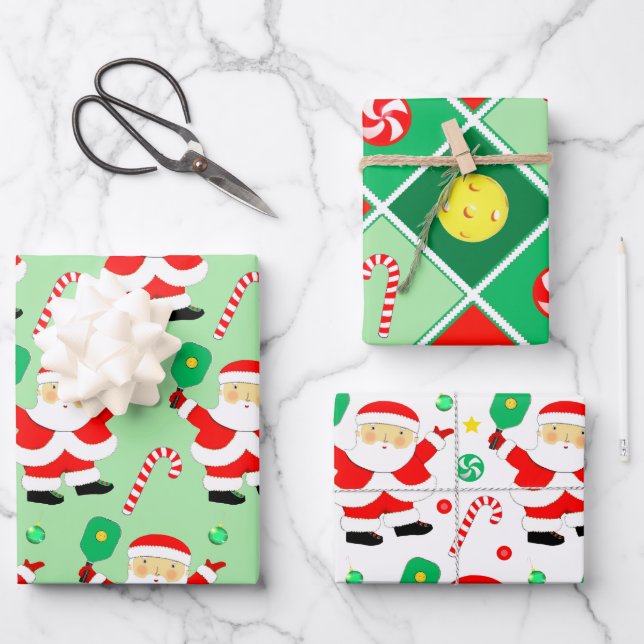 Pickleball Christmas Holiday Gift Wrapping Paper (Front)