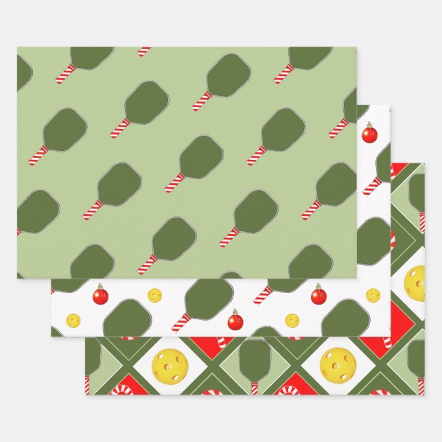 Pickleball Christmas Holiday Gift Wrapping Paper Sheet (Set)