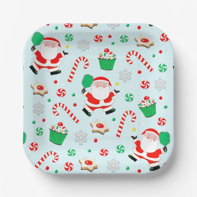 Pickleball Christmas Holiday Party Paper Plate (Front)