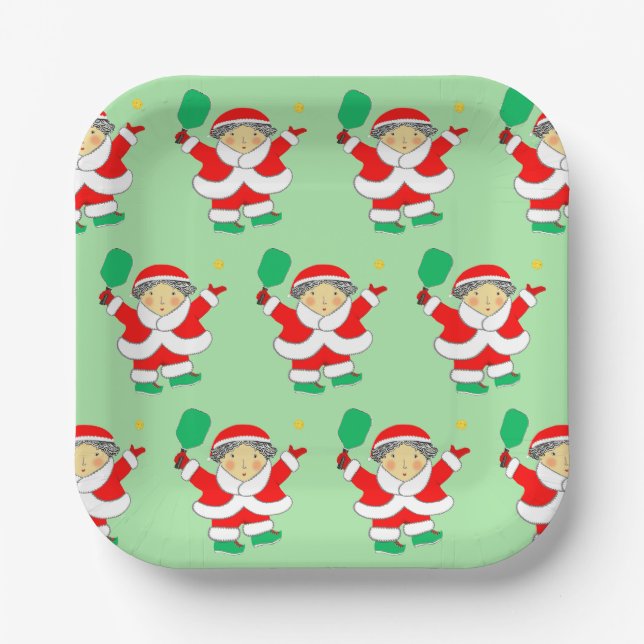 Pickleball Christmas Holiday Party Paper Plate (Front)
