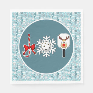 Pickleball Christmas Joy Blue and White Snowballs Napkin