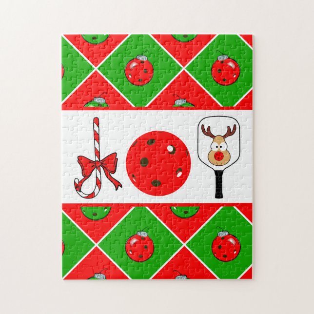 Pickleball Christmas Joy Candy Cane Paddles Ball Jigsaw Puzzle (Vertical)