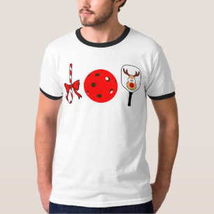 Pickleball Christmas Joy Candy Cane Reindeer T-Shirt