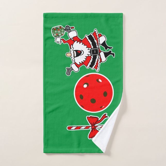 Pickleball Christmas Joy Candy Cane Santa Green Hand Towel (Hand Towel)