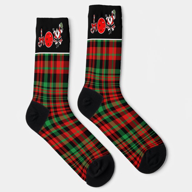 Pickleball Christmas Joy Santa Paddle Plaid Socks (Right)