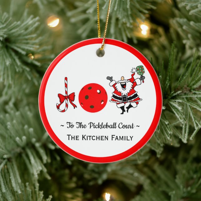 Pickleball Christmas Joy Santa Paddle Red Ball Ceramic Tree Decoration (Tree)