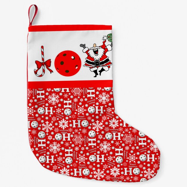 Pickleball Christmas Joy Santa Paddle Red White Small Christmas Stocking (Front)