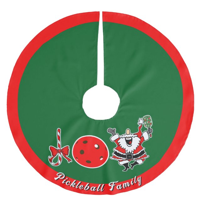 Pickleball Christmas Joy Santa Red and Green Brushed Polyester Tree Skirt (Front)