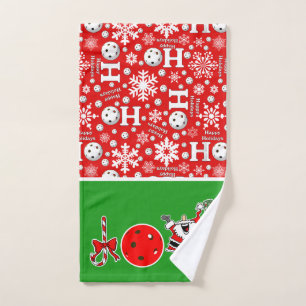 Pickleball Christmas Joy Santa Red and Green Hand Towel