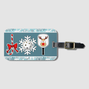 Pickleball Christmas Joy Snowflake Blue and White Luggage Tag