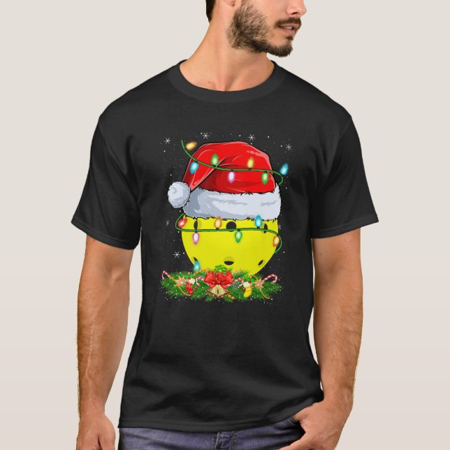 Pickleball Christmas Lights Funny Pickleball Playe T-Shirt (Front)