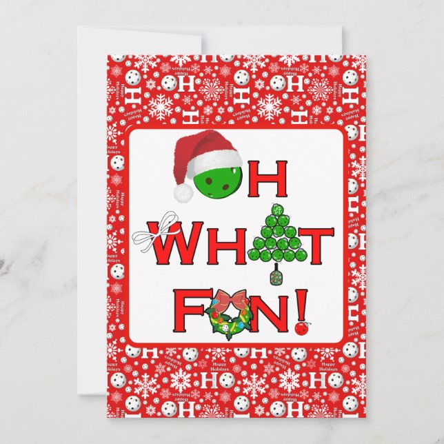Pickleball Christmas Oh What Fun Snowflakes Red Holiday Card (Front)