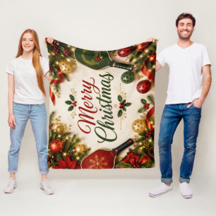 Pickleball Christmas on Court  Fleece Blanket