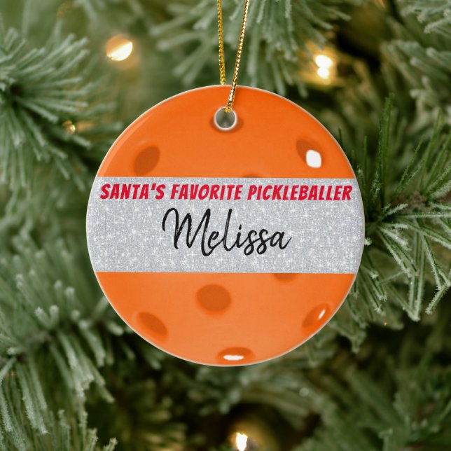 Pickleball Christmas Orange Ball Santa's Favourite Ceramic Tree Decoration (Tree)