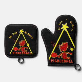 Pickleball Christmas Oven Mitt and Pot Holders Oven Mitt & Pot Holder Set