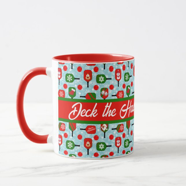 Pickleball Christmas Red Green Blue Snowflakes Mug (Left)