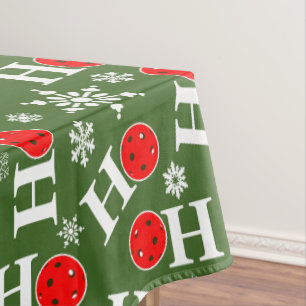 Pickleball Christmas Red Green Snowflakes Ho Ho Ho Tablecloth