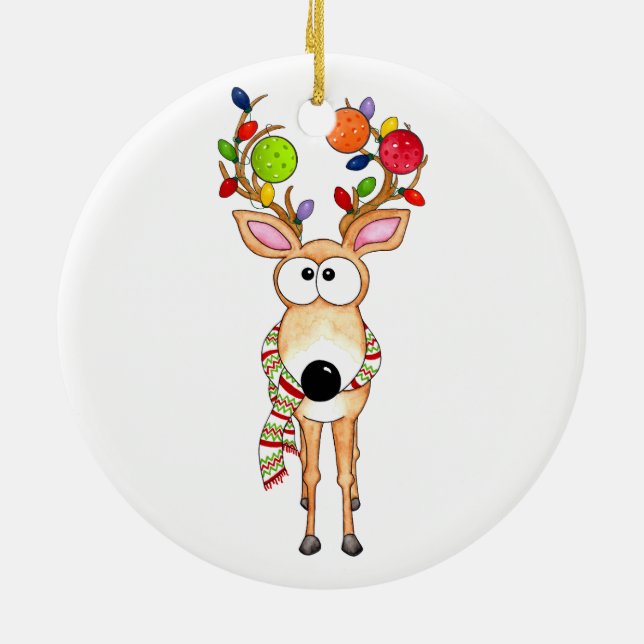 Pickleball Christmas Reindeer Ceramic Tree Decoration (Back)