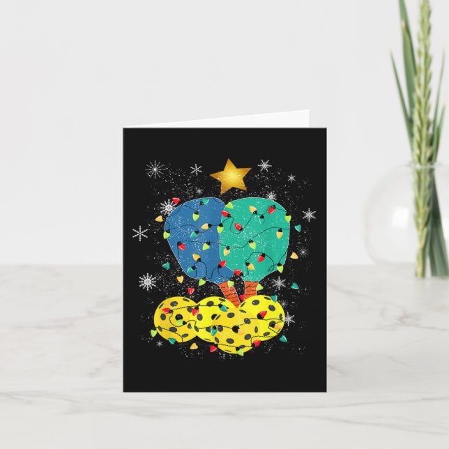Pickleball Christmas Santa Pickleball X Mas Lights Card (Front)