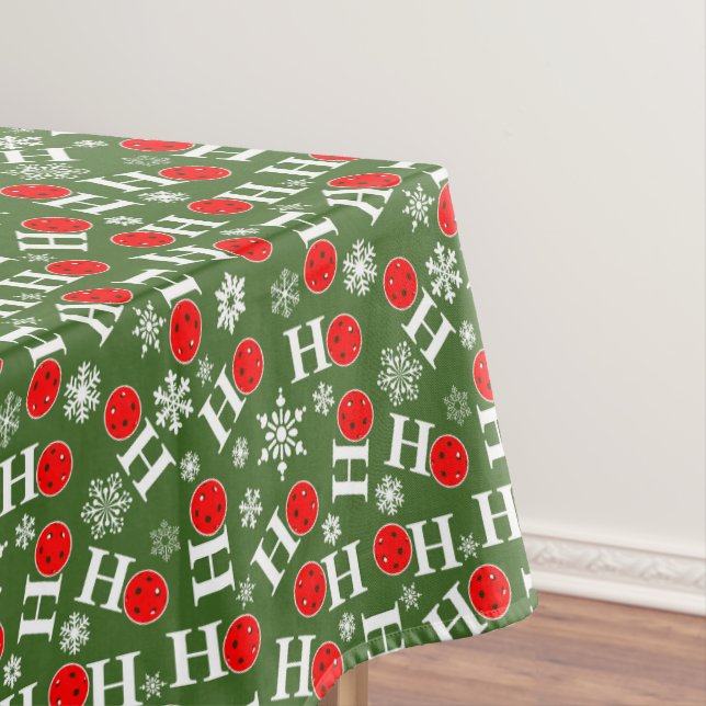 Pickleball Christmas Snowflakes Red Green Ho Ho Ho Tablecloth (In Situ)