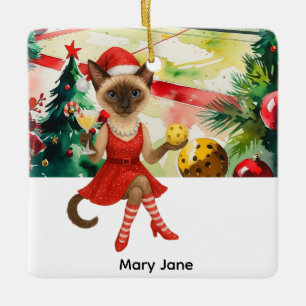 Pickleball Christmas themed for Cat Lovers  Ceramic Ornament