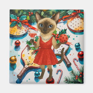 Pickleball Christmas Themed for Cat Lovers Magnet