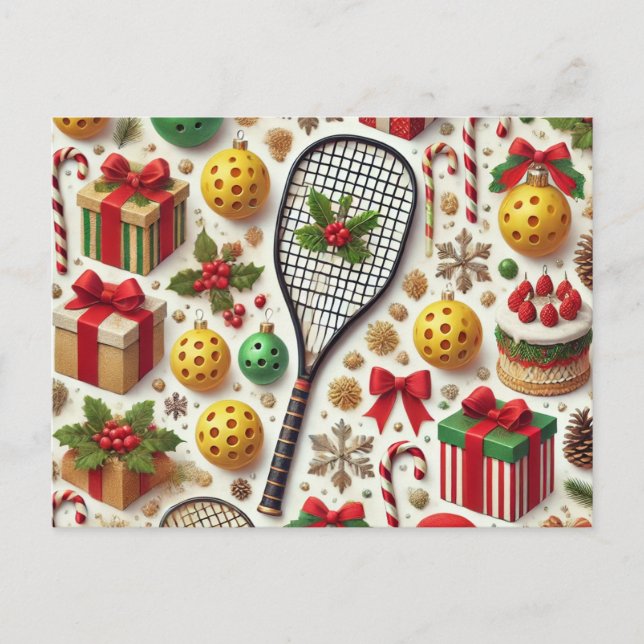 Pickleball Christmas themed Holiday Postcard (Front)