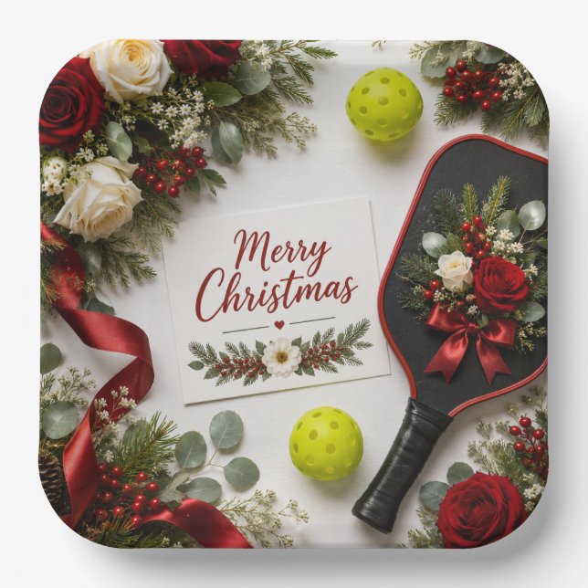 Pickleball Christmas themed  Paper Plate (Front)