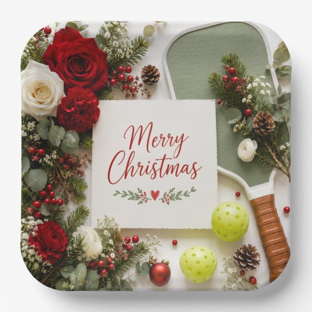 Pickleball Christmas themed  Paper Plate (Front)