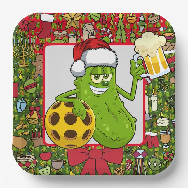 Pickleball Christmas themed  Paper Plate (Front)