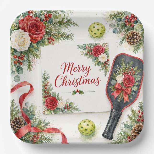 Pickleball Christmas themed  Paper Plate (Front)