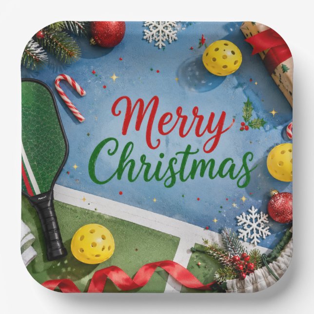 Pickleball Christmas themed  Paper Plate (Front)